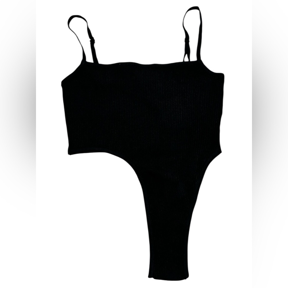 RtA Ribbed Asymmetrical Hem Crop tank top spaghetti strap black size small - Picture 2 of 12